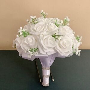 Large rose and baby breath bridal bouquet..you pick colors